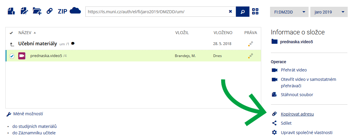 Zkopírování adresy videa