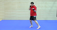 Zvedák (P), hák (Z), roundhouse kick (Z), front kick (P) – pomalu