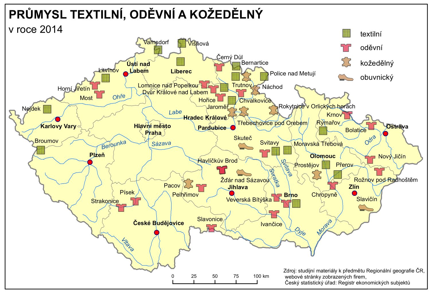 Mapa průmyslu textilního, oděvního a kožedělného