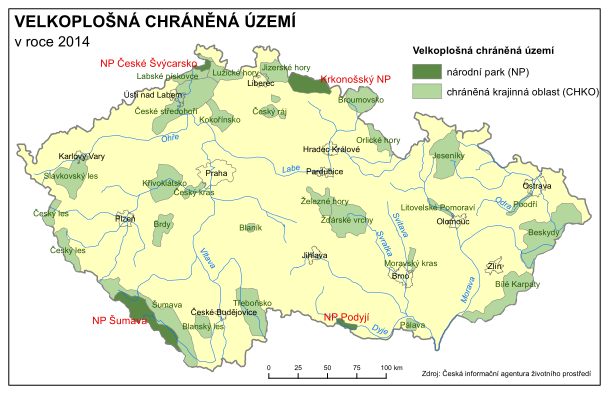 Mapa velkoplošná chráněná území