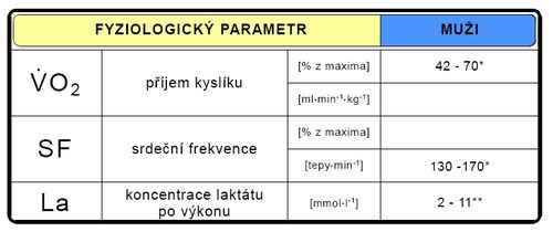 Fyziologické parametry během sportovního výkonu (upraveno dle Melichna 1993*, Grasgruber-Cacek 2008**).