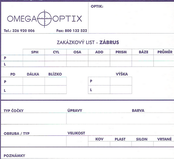 Zábrusový formulář Omega Optix