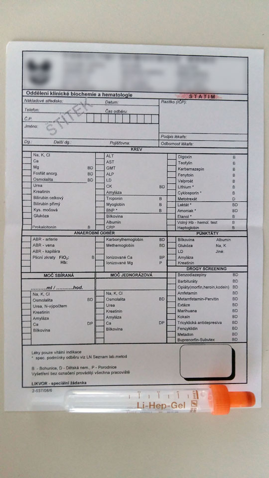 Biochemické vyšetření venózní krve STATIM