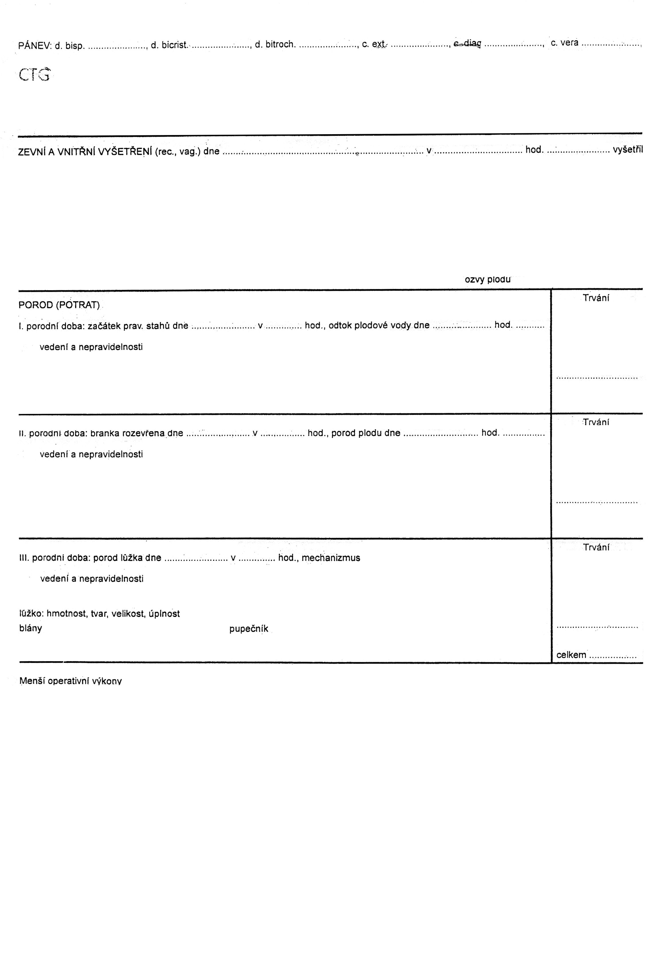 Porodopis strana 3 (dokumentace FN Brno, Gynekologicko-porodnická klinika