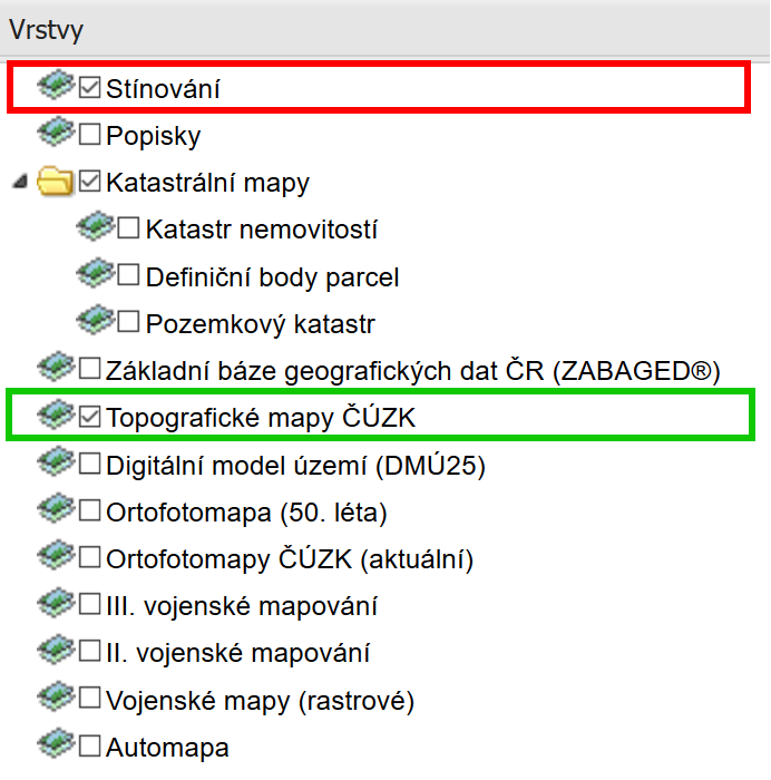 Výběr vrstev mapového podkladu