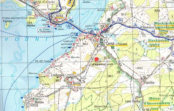 ern v Poumav - turistick mapa s vyznaenm lokality