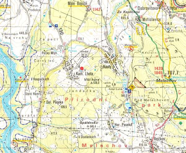 Kamenn Lhota - turistick mapa s oznaenm lokality