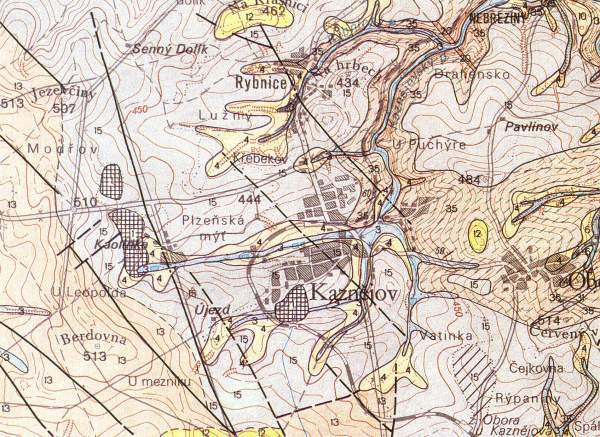 Kaznjov - situace na geologick map