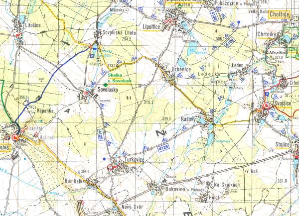 Sovolusky - turistick mapa s vyznaenm lokality