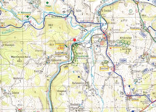 Sudslavice - turistick mapa s vyznaenm lokality