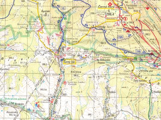 Černý Důl: topografická situace v okolí lokality