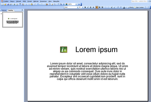 Obr. 5: MS PowerPoint 2003 – Text s vloženou ikonkou