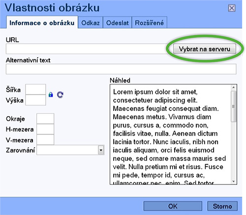 Obr. 6: Vlastnosti obrázku – vybrat na serveru