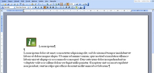 Obr. 5: MS Word 2003 – Text s vloženou ikonkou