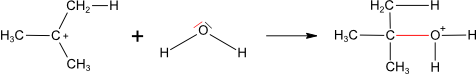  adice vody na 2-methylpropen - 2. krok 