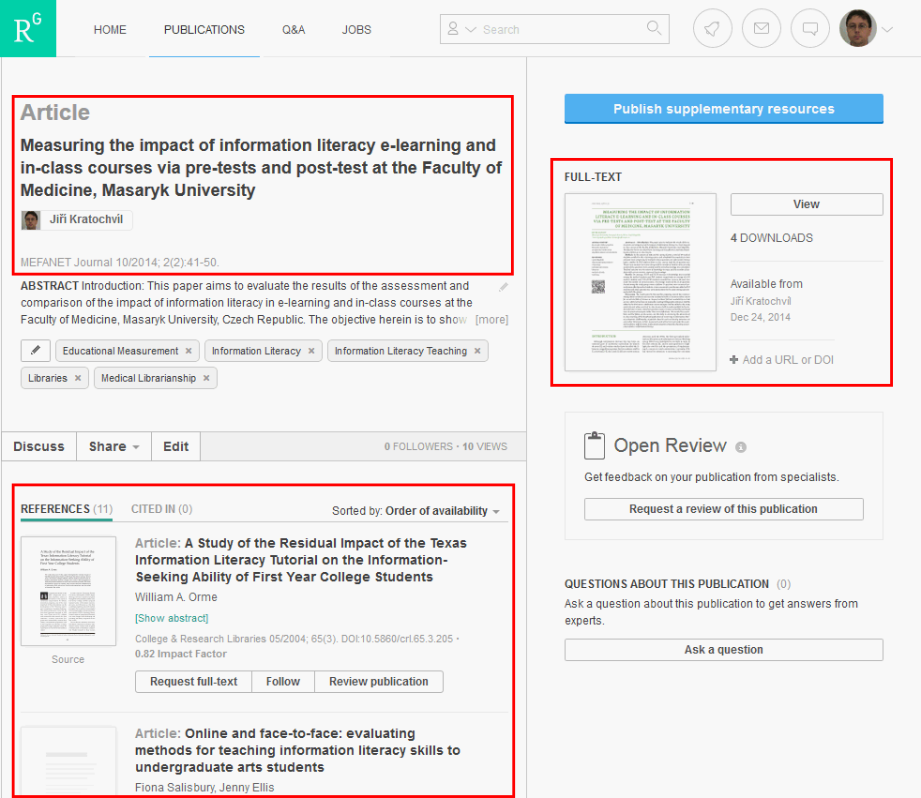 Metrics in ResearchGate