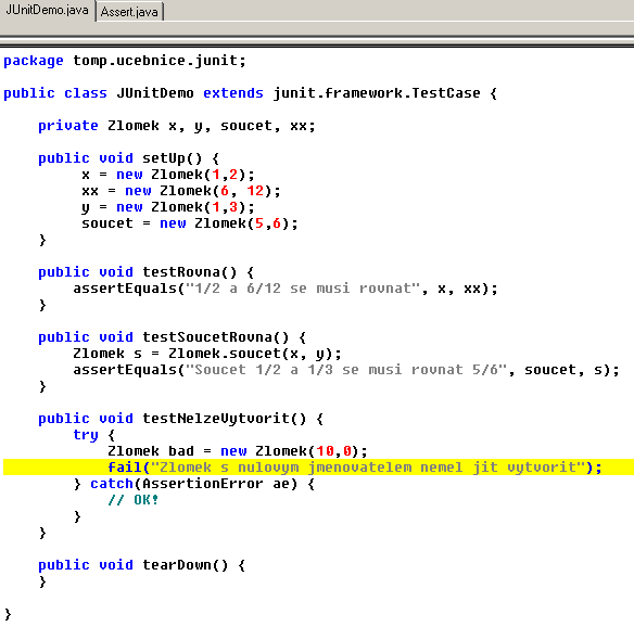 Testovací třída JUnitDemo