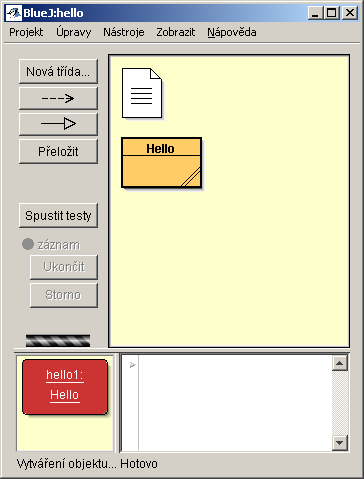 Vytvořená instance třídy Hello
