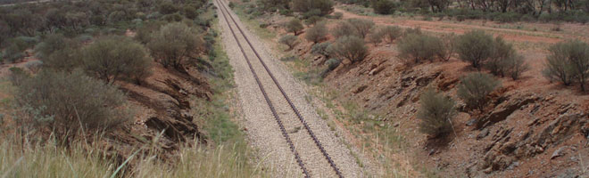 Železniční trať směrem k Alice Springs