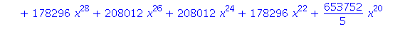 x^2+12*x^4+92*x^6+1/25*x^50+x^48+12*x^46+92*x^44+506*x^42+10626/5*x^40+7084*x^38+19228*x^36+43263*x^34+81719*x^32+653752/5*x^30+178296*x^28+208012*x^26+208012*x^24+178296*x^22+653752/5*x^20+81719*x^18...