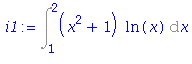 (Typesetting:-mprintslash)([i1 := Int((x^2+1)*ln(x), x = 1 .. 2)], [Int((x^2+1)*ln(x), x = 1 .. 2)])