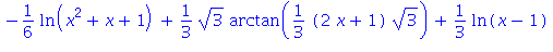 -1/6*ln(x^2+x+1)+1/3*3^(1/2)*arctan(1/3*(2*x+1)*3^(1/2))+1/3*ln(x-1)