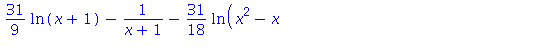 31/9*ln(x+1)-1/(x+1)-31/18*ln(x^2-x+1)-7/3*3^(1/2)*arctan(1/3*(2*x-1)*3^(1/2))+1/2/x^2-7/x+1/9*(-15*x+9)/(x^2-x+1)