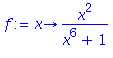 (Typesetting:-mprintslash)([f := proc (x) options operator, arrow; x^2/(x^6+1) end proc], [proc (x) options operator, arrow; x^2/(x^6+1) end proc])