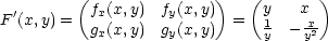  ( ) ( ) F′(x,y) = fx(x,y) fy(x,y) = y x gx(x,y) gy(x,y) 1y − xy2- 