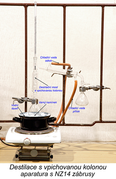 Destilace s vpichovanou kolonou - aparatura s NZ14 zábrusy