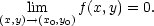  lim f(x,y) = 0. (x,y)→(x0,y0) 