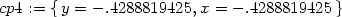 cp4 := {y = − .4288819425,x = − .4288819425 } 