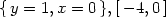 {y = 1,x = 0 },[− 4,0 ] 