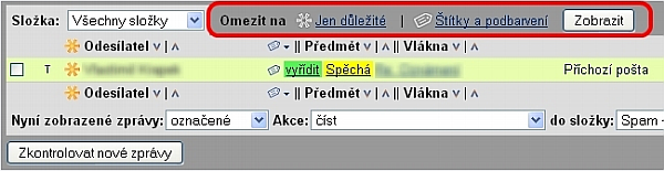 Výběr zpráv označených určitým štítkem nebo hvězdičkou jako
důležité.