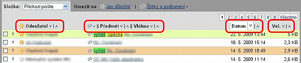 Způsoby seřazení zpráv