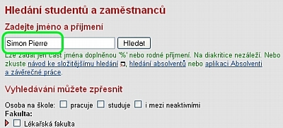 Vyhledání pomocí jmen.