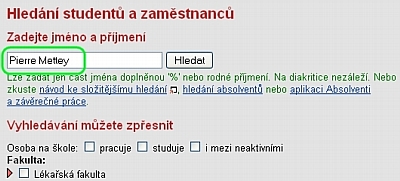 Vyhledání pomocí jména a příjmení.