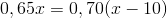 0,65x=0,70(x-10)